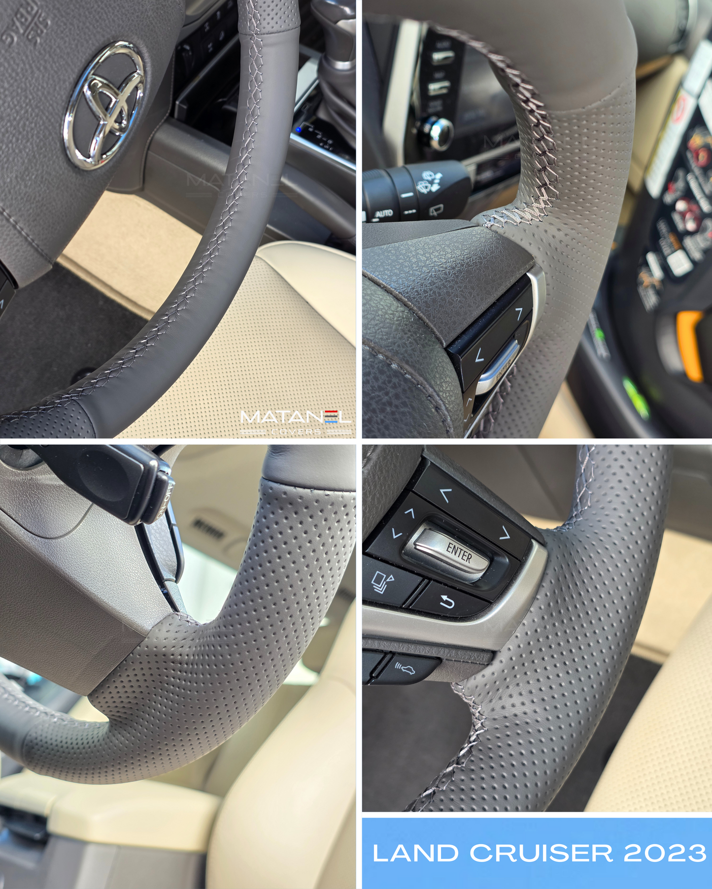 Matanel Covers DIY Car Steering Wheel Cover for Toyota Land Cruiser 2016-2023 Genuine Leather Dark Grey