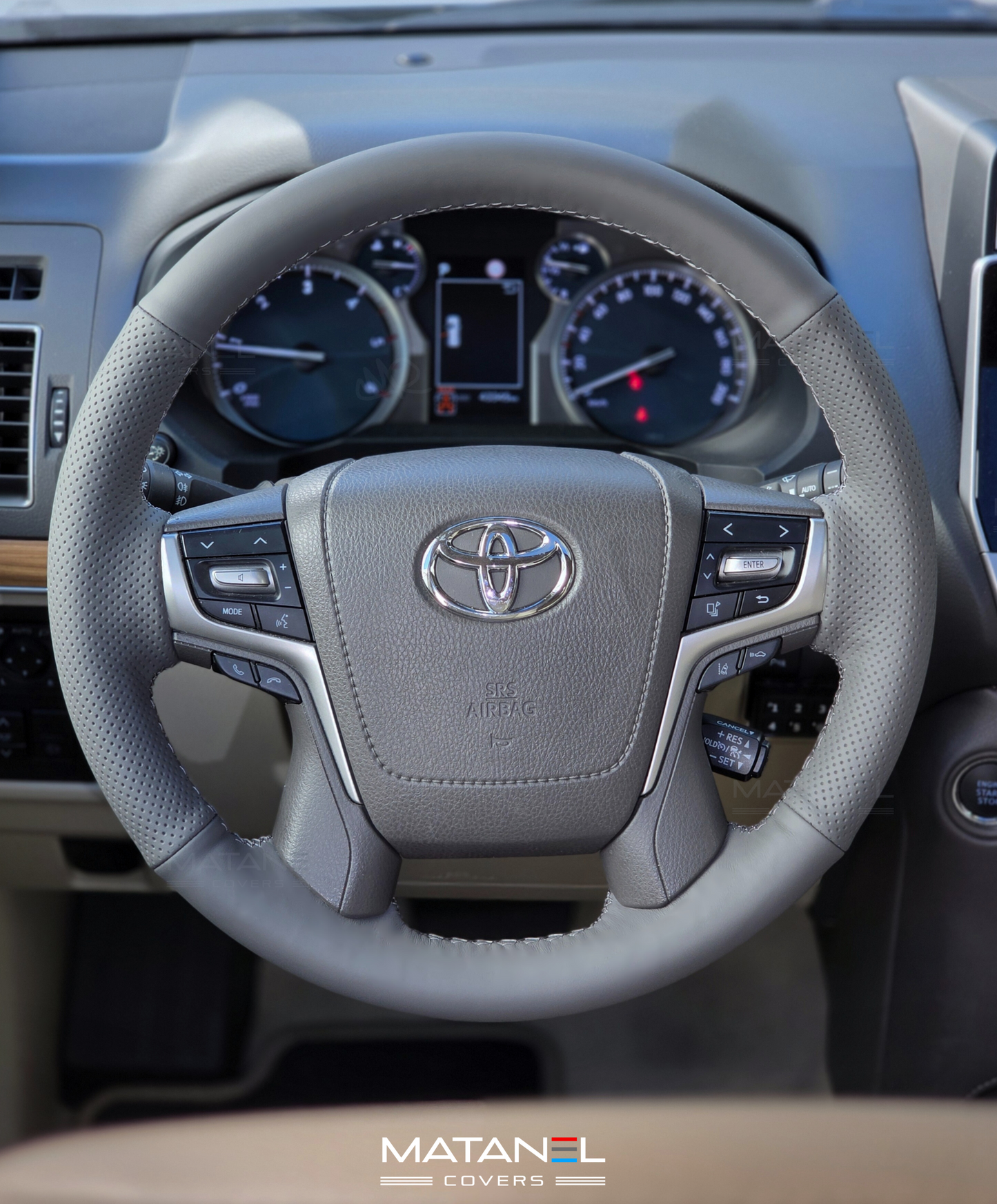 Matanel Covers DIY Car Steering Wheel Cover for Toyota Land Cruiser 2016-2023 Genuine Leather Dark Grey