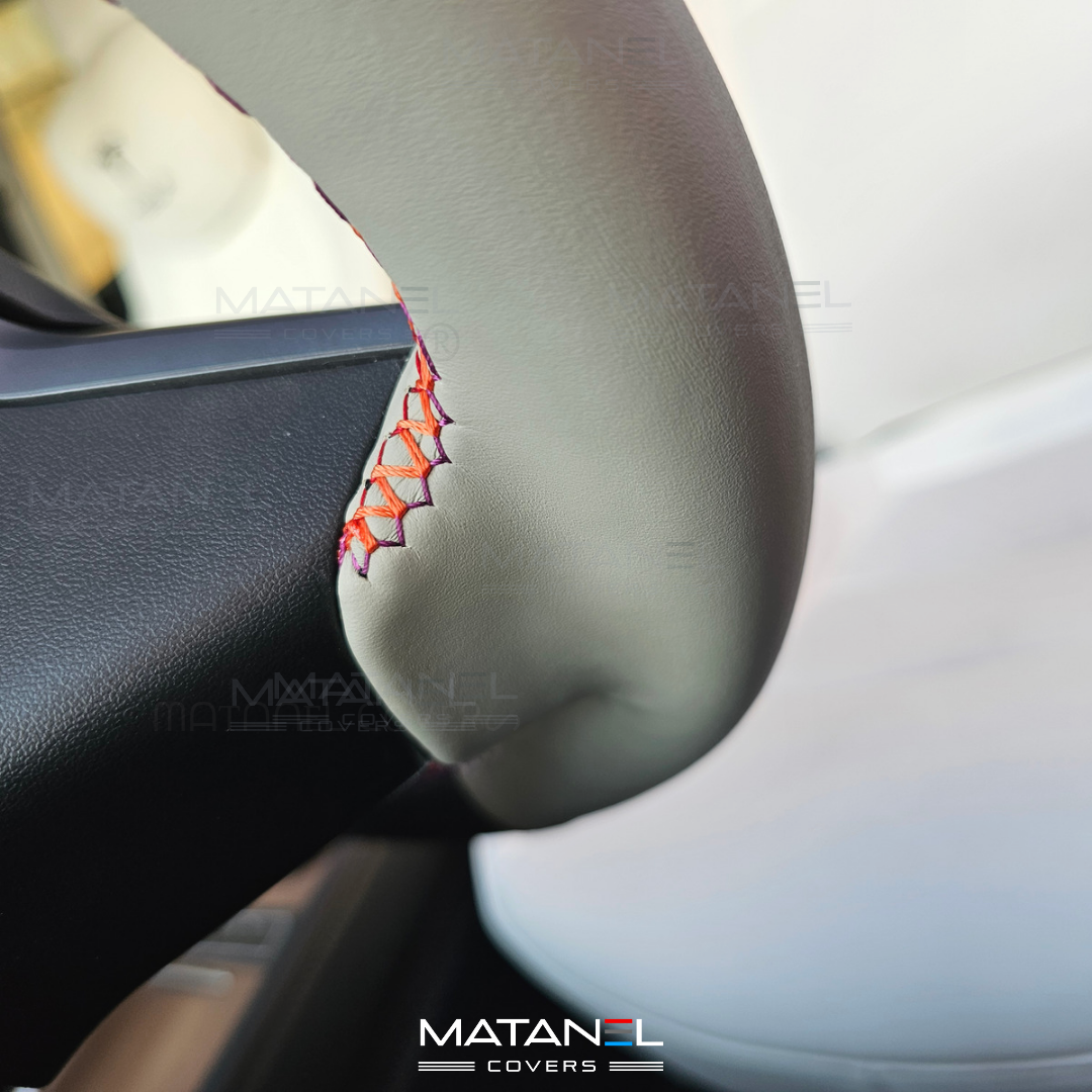 Tesla steering wheel cover Matanel Covers Genuine Leather black & light gray