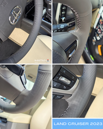 Matanel Covers DIY Car Steering Wheel Cover for Toyota Land Cruiser 2016-2023 Genuine Leather Dark Grey