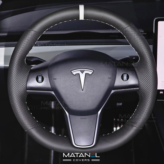 Tesla steering wheel cover Matanel Covers Genuine Leather black