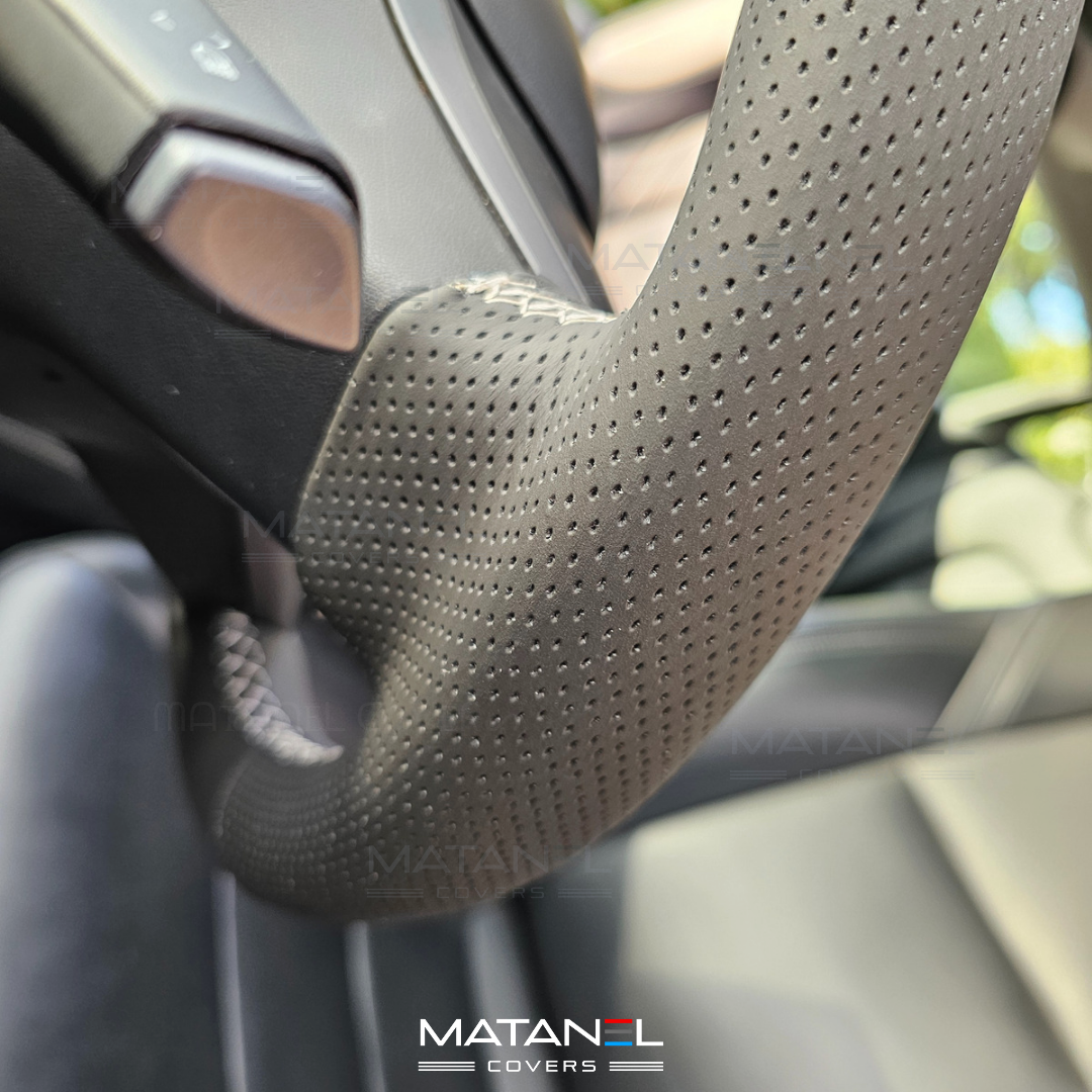 Tesla Genuine Leather steering wheel cover black Matanel Covers