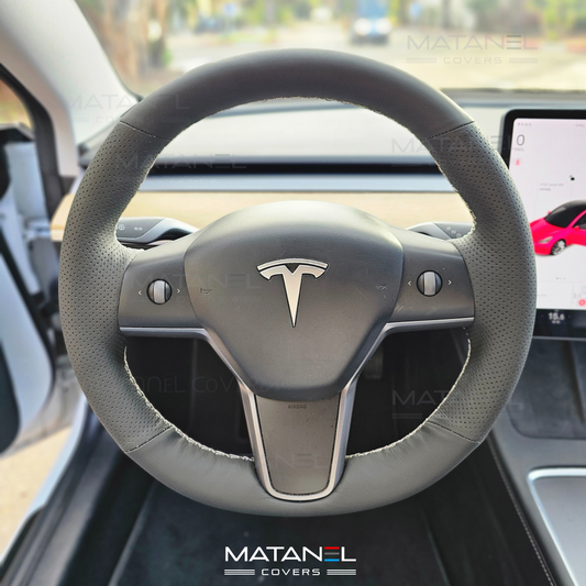 Tesla steering wheel cover Matanel Covers Genuine Leather black