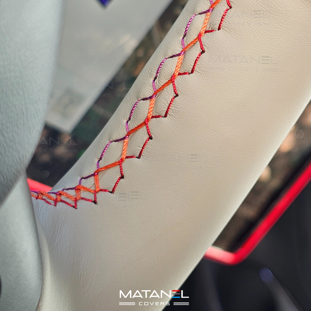 Tesla steering wheel cover Matanel Covers Genuine Leather black & light gray